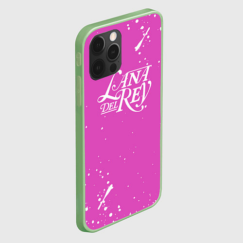 Чехол iPhone 12 Pro Lana Del Rey - на розовом фоне брызги / 3D-Салатовый – фото 2
