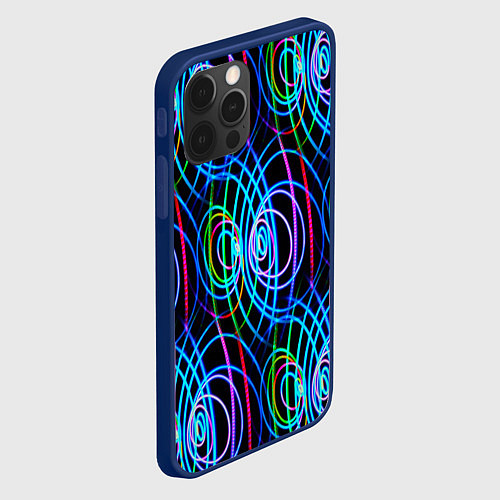 Чехол iPhone 12 Pro Неоновые завитки / 3D-Тёмно-синий – фото 2