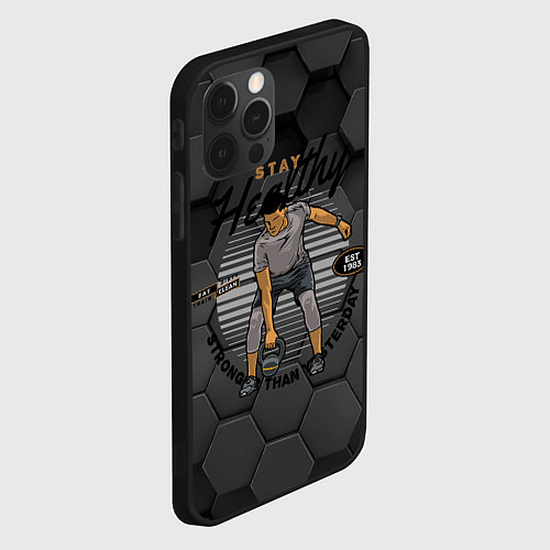 Чехол iPhone 12 Pro Спорт - атлет с гирей / 3D-Черный – фото 2