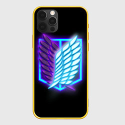 Чехол для iPhone 12 Pro Attack on Titan neon logo, цвет: 3D-желтый