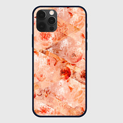 Чехол для iPhone 12 Pro Гранжевый цветочный узор, коралловый фон, цвет: 3D-черный