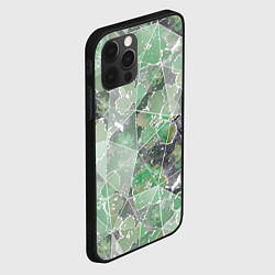 Чехол для iPhone 12 Pro Зеленые цветы на сером мраморном фоне, цвет: 3D-черный — фото 2