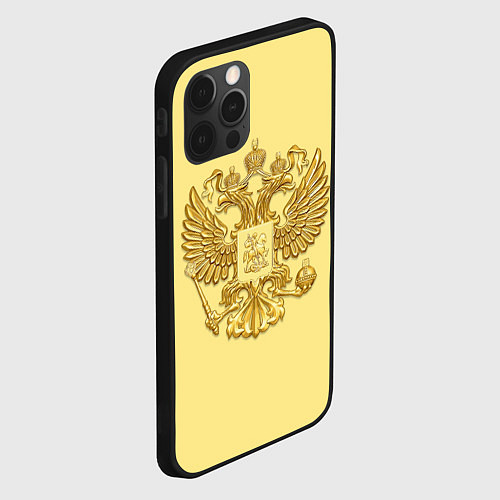 Чехол iPhone 12 Pro Герб России - золото / 3D-Черный – фото 2