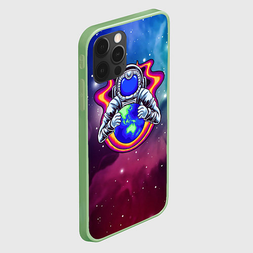 Чехол iPhone 12 Pro Космонавт возле планеты / 3D-Салатовый – фото 2