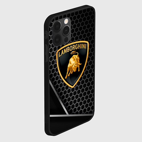 Чехол iPhone 12 Pro Lamborghini Соты карбон / 3D-Черный – фото 2