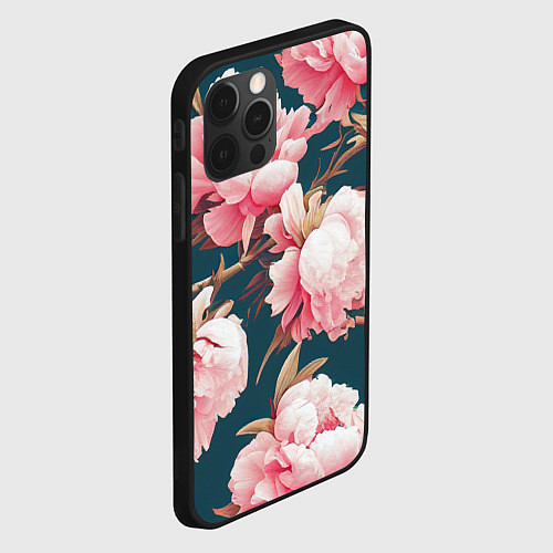 Чехол iPhone 12 Pro Элегантные бутоны пионов / 3D-Черный – фото 2