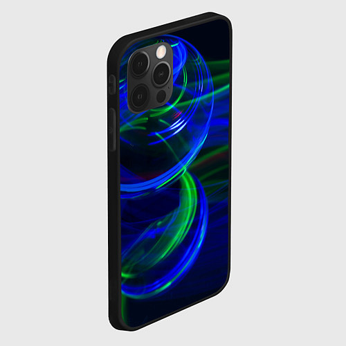 Чехол iPhone 12 Pro Неоновые лучи и шар во тьме / 3D-Черный – фото 2