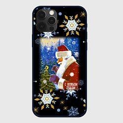 Чехол для iPhone 12 Pro Новый год дед мороз и птичка, цвет: 3D-черный