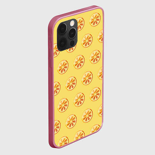 Чехол iPhone 12 Pro Апельсин Паттерн - Желтая версия / 3D-Малиновый – фото 2