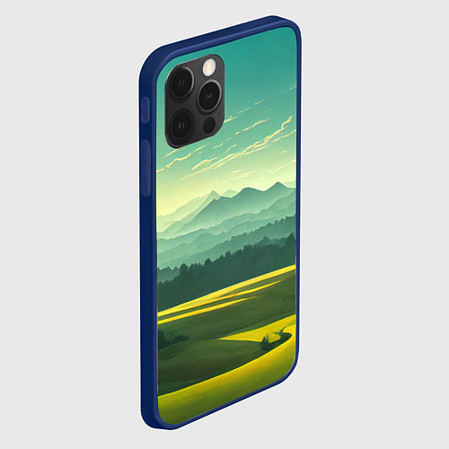 Чехол iPhone 12 Pro Зелёная долина, пейзаж / 3D-Тёмно-синий – фото 2