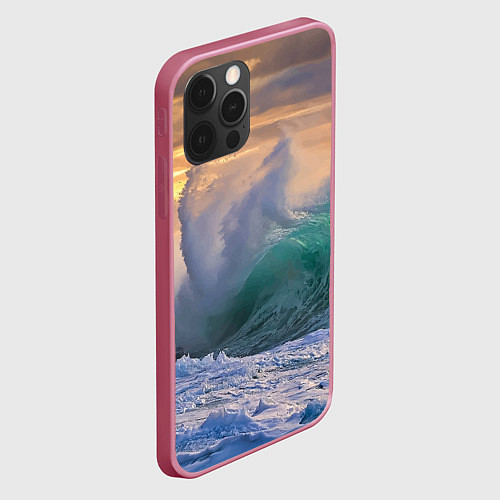 Чехол iPhone 12 Pro Штормовая волна, накатывающая на берег / 3D-Малиновый – фото 2