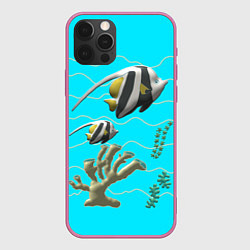 Чехол для iPhone 12 Pro Подводный мир рыбки кораллы, цвет: 3D-малиновый