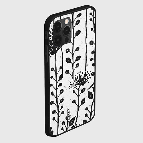 Чехол iPhone 12 Pro Нарисованные монохромные цветы / 3D-Черный – фото 2