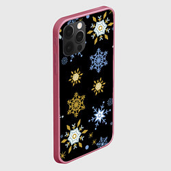Чехол для iPhone 12 Pro Новый год снежинки на чёрном фоне, цвет: 3D-малиновый — фото 2