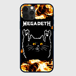 Чехол для iPhone 12 Pro Megadeth рок кот и огонь, цвет: 3D-черный