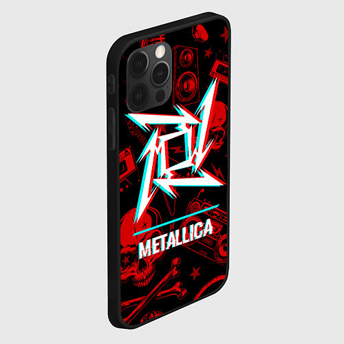 Чехол iPhone 12 Pro Metallica rock glitch / 3D-Черный – фото 2