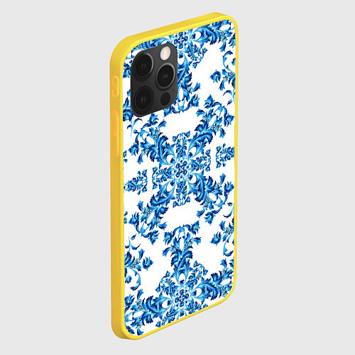 Чехол iPhone 12 Pro Гжель узор цветы / 3D-Желтый – фото 2