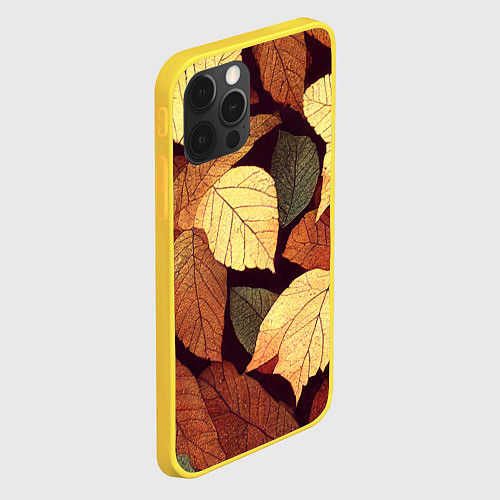 Чехол iPhone 12 Pro Листья осени узор / 3D-Желтый – фото 2