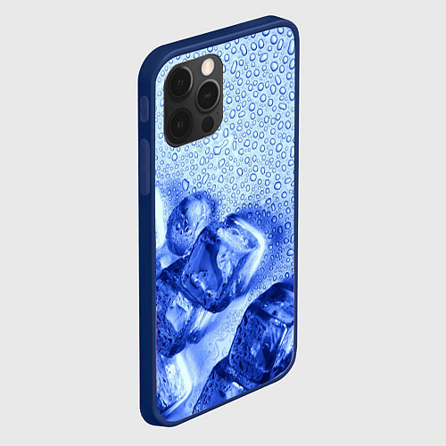 Чехол iPhone 12 Pro Кубики льда и капли воды / 3D-Тёмно-синий – фото 2