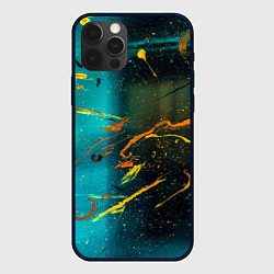 Чехол iPhone 12 Pro Абстрактные голубые стены и тени с красками