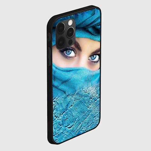 Чехол iPhone 12 Pro Синеглазая девушка в хиджабе / 3D-Черный – фото 2