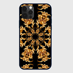Чехол для iPhone 12 Pro Золотая гжель солнечный цветок, цвет: 3D-черный