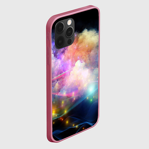 Чехол iPhone 12 Pro Светящиеся точки и дым / 3D-Малиновый – фото 2