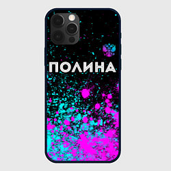 Чехол для iPhone 12 Pro Полина и неоновый герб России: символ сверху, цвет: 3D-черный