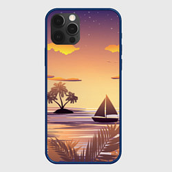 Чехол для iPhone 12 Pro Лодка в море на закате возле тропических островов, цвет: 3D-тёмно-синий