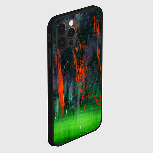 Чехол iPhone 12 Pro Абстрактный зелёный туман и красная краска / 3D-Черный – фото 2