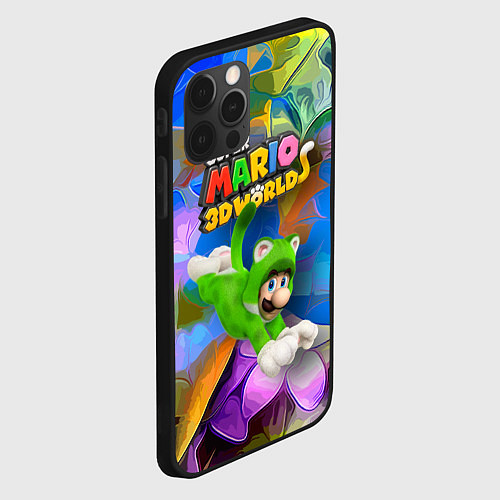 Чехол iPhone 12 Pro Luigi cat - Super Mario 3D World - Nintendo / 3D-Черный – фото 2