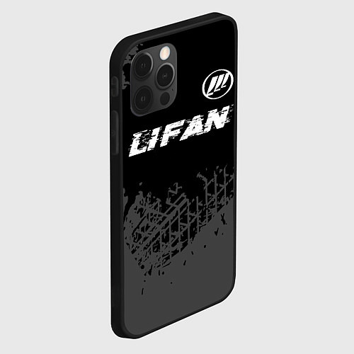 Чехол iPhone 12 Pro Lifan speed на темном фоне со следами шин: символ / 3D-Черный – фото 2