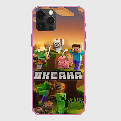 Чехол iPhone 12 Pro Оксана Minecraft / 3D-Малиновый – фото 1