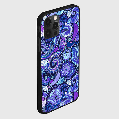 Чехол iPhone 12 Pro Фиолетовые цветы узор / 3D-Черный – фото 2