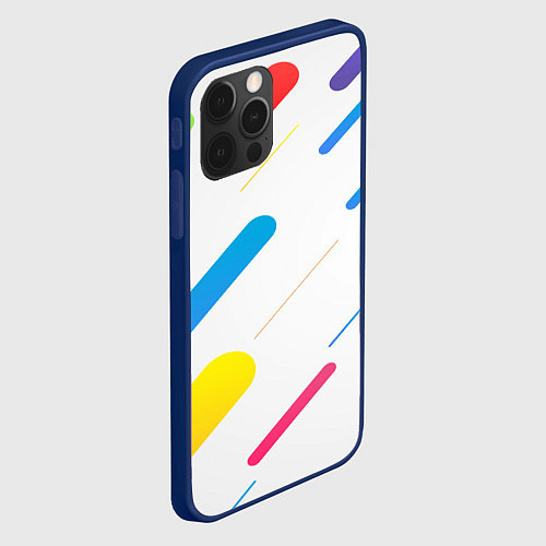 Чехол iPhone 12 Pro Разноцветные круги и полосы / 3D-Тёмно-синий – фото 2