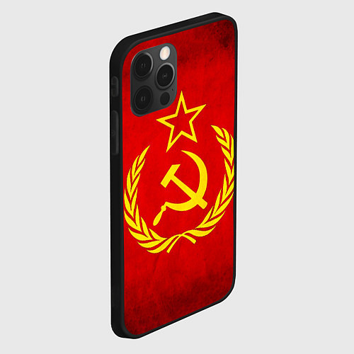 Чехол iPhone 12 Pro СССР - старый флаг / 3D-Черный – фото 2