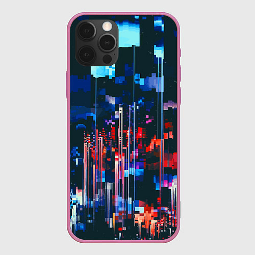 Чехол iPhone 12 Pro Огни большого города - Глитч / 3D-Малиновый – фото 1