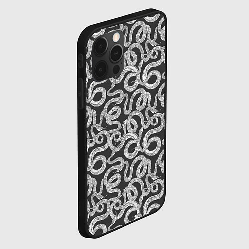 Чехол iPhone 12 Pro Змея с языком / 3D-Черный – фото 2