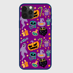 Чехол для iPhone 12 Pro Happy Halloween - holiday pattern, цвет: 3D-тёмно-синий