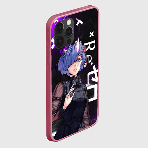 Чехол iPhone 12 Pro Рем в черном - Re:Zero / 3D-Малиновый – фото 2