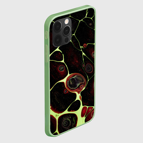 Чехол iPhone 12 Pro Кислотные разломы на поверхности / 3D-Салатовый – фото 2