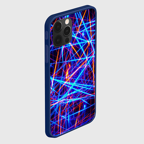 Чехол iPhone 12 Pro Красно-синие неоновые линии / 3D-Тёмно-синий – фото 2