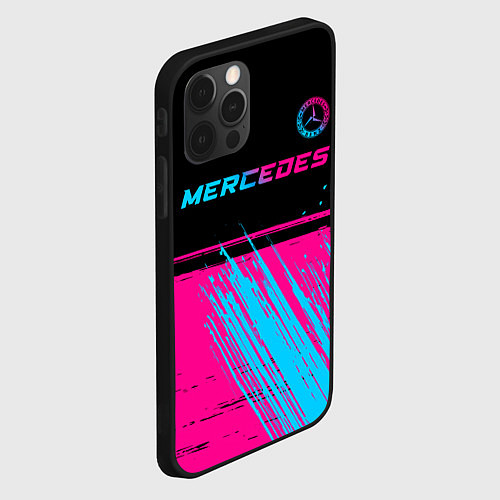 Чехол iPhone 12 Pro Mercedes - neon gradient: символ сверху / 3D-Черный – фото 2