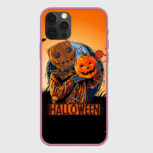 Чехол iPhone 12 Pro Хэллоуин убийца с тыквой / 3D-Малиновый – фото 1