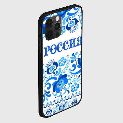 Чехол iPhone 12 Pro РОССИЯ голубой узор / 3D-Черный – фото 2