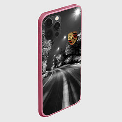 Чехол для iPhone 12 Pro Порше - зимняя дорога, цвет: 3D-малиновый — фото 2