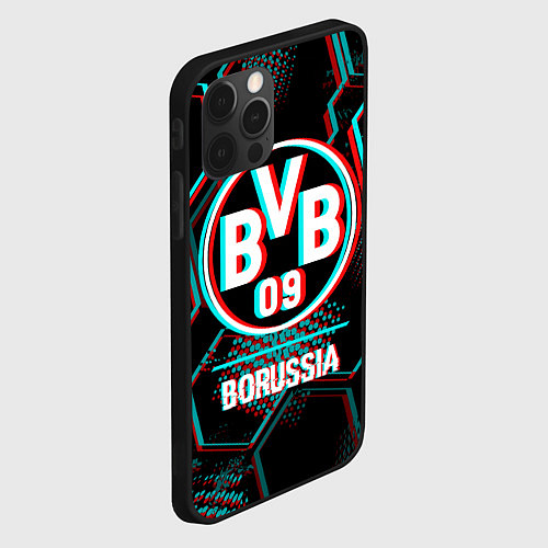 Чехол iPhone 12 Pro Borussia FC в стиле glitch на темном фоне / 3D-Черный – фото 2
