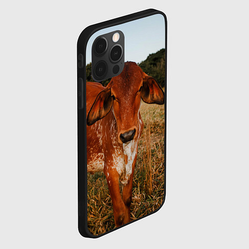 Чехол iPhone 12 Pro Коровка на поле / 3D-Черный – фото 2