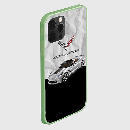 Чехол iPhone 12 Pro Chevrolet Corvette - motorsport / 3D-Салатовый – фото 2