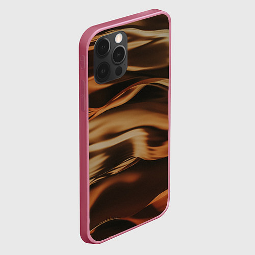 Чехол iPhone 12 Pro Тёмно-золотые нановолны / 3D-Малиновый – фото 2